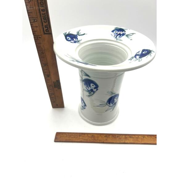 Vintage Handmade Ceramic Pottery Vase Blue Asian Style Fish Unique Style - Picture 4 of 4